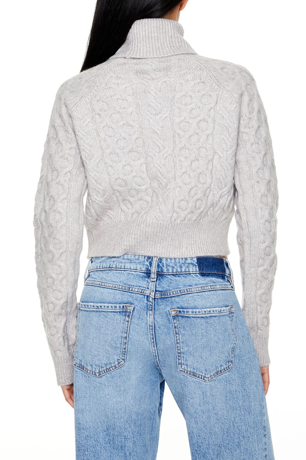  Forever 21 Cropped Cable Knit Turtleneck Sweater - sea green - Bonton