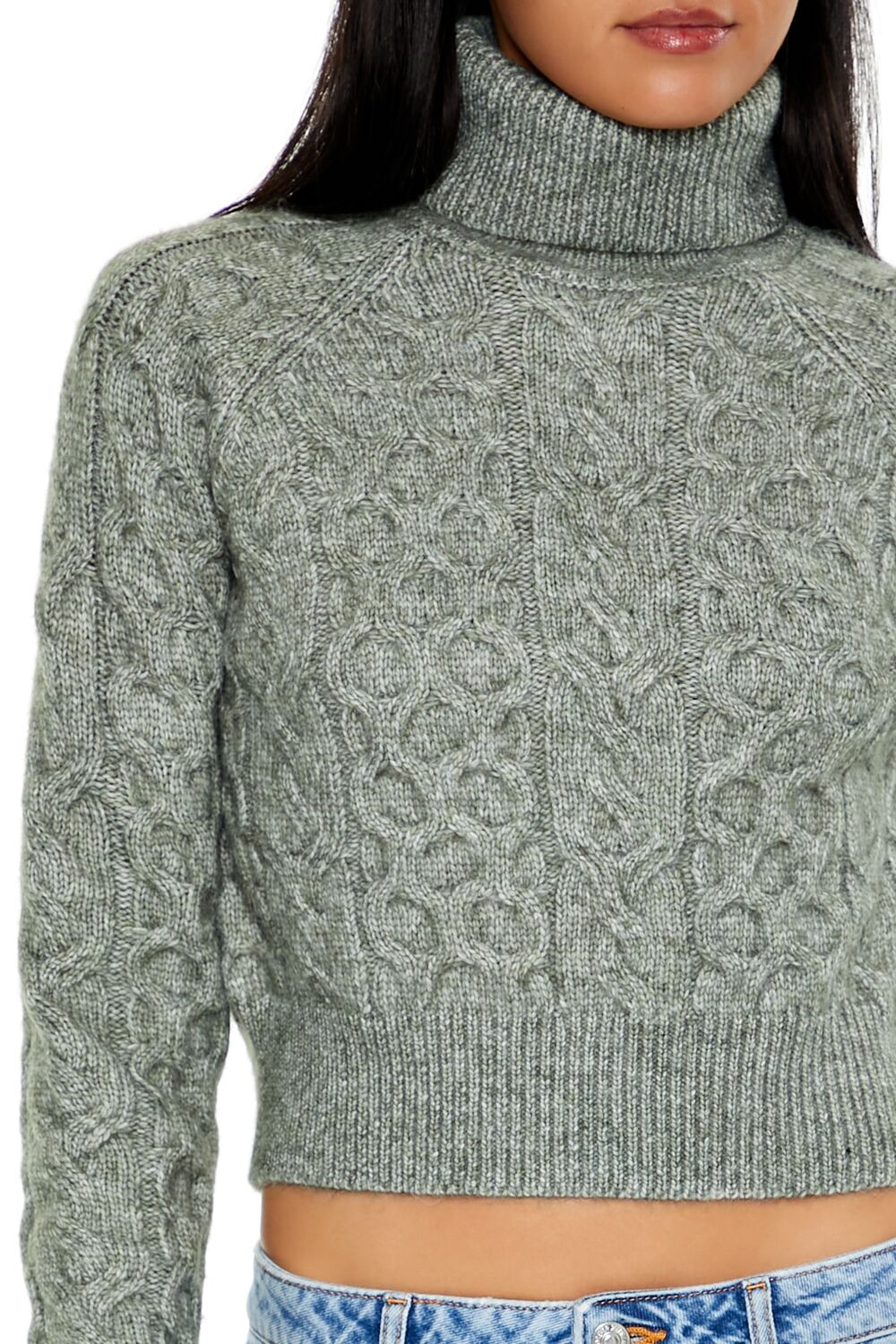  Forever 21 Cropped Cable Knit Turtleneck Sweater - sea green - Bonton