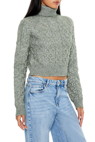 Cropped Cable Knit Turtleneck Sweater
