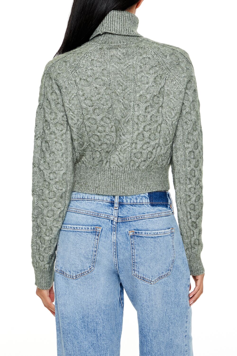  Forever 21 Cropped Cable Knit Turtleneck Sweater - sea green - Bonton