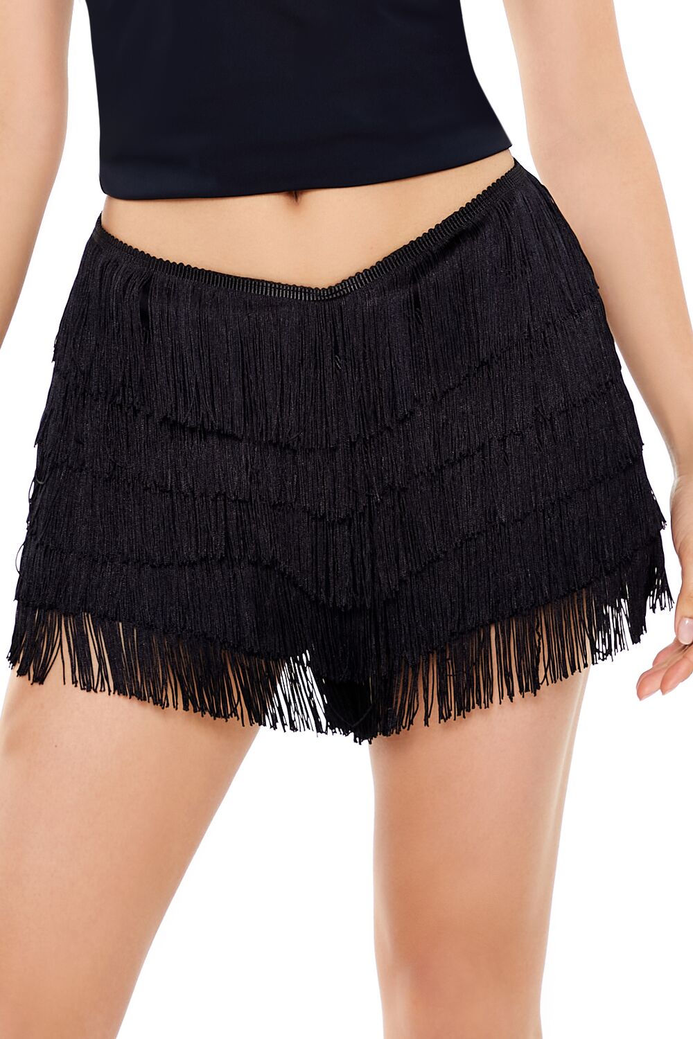  Forever 21 Tiered Fringe Shorts - black - Bonton
