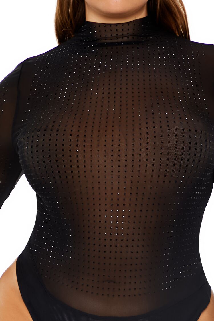  Forever 21 Plus Size Mesh Rhinestone Bodysuit - black - Bonton
