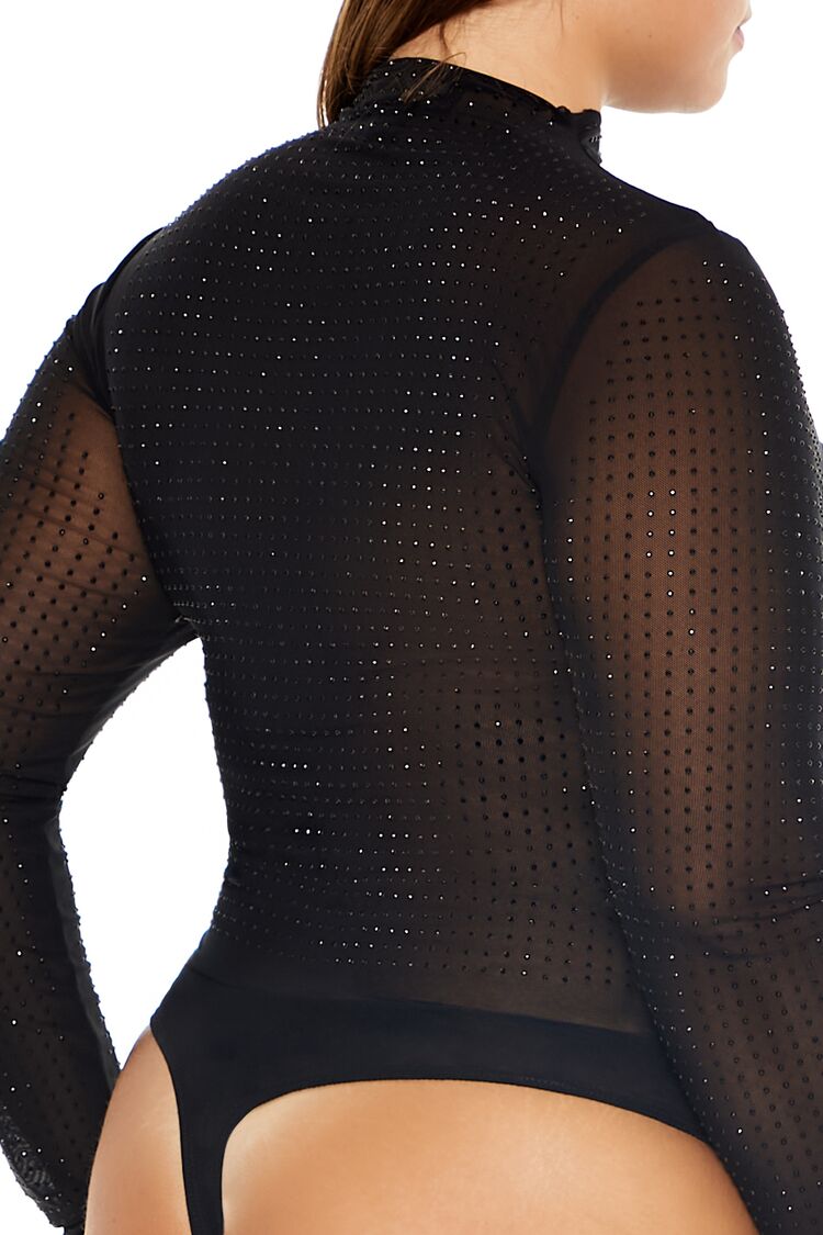  Forever 21 Plus Size Mesh Rhinestone Bodysuit - black - Bonton