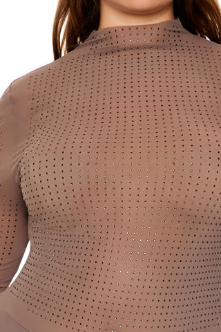 Plus Size Mesh Rhinestone Bodysuit