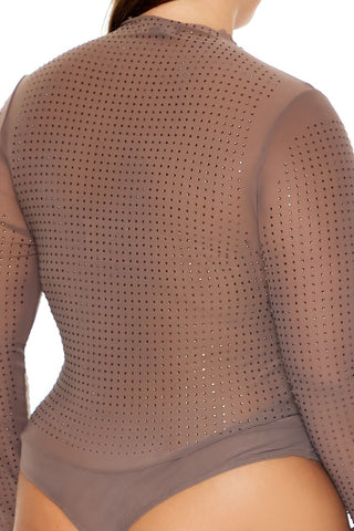 Plus Size Mesh Rhinestone Bodysuit