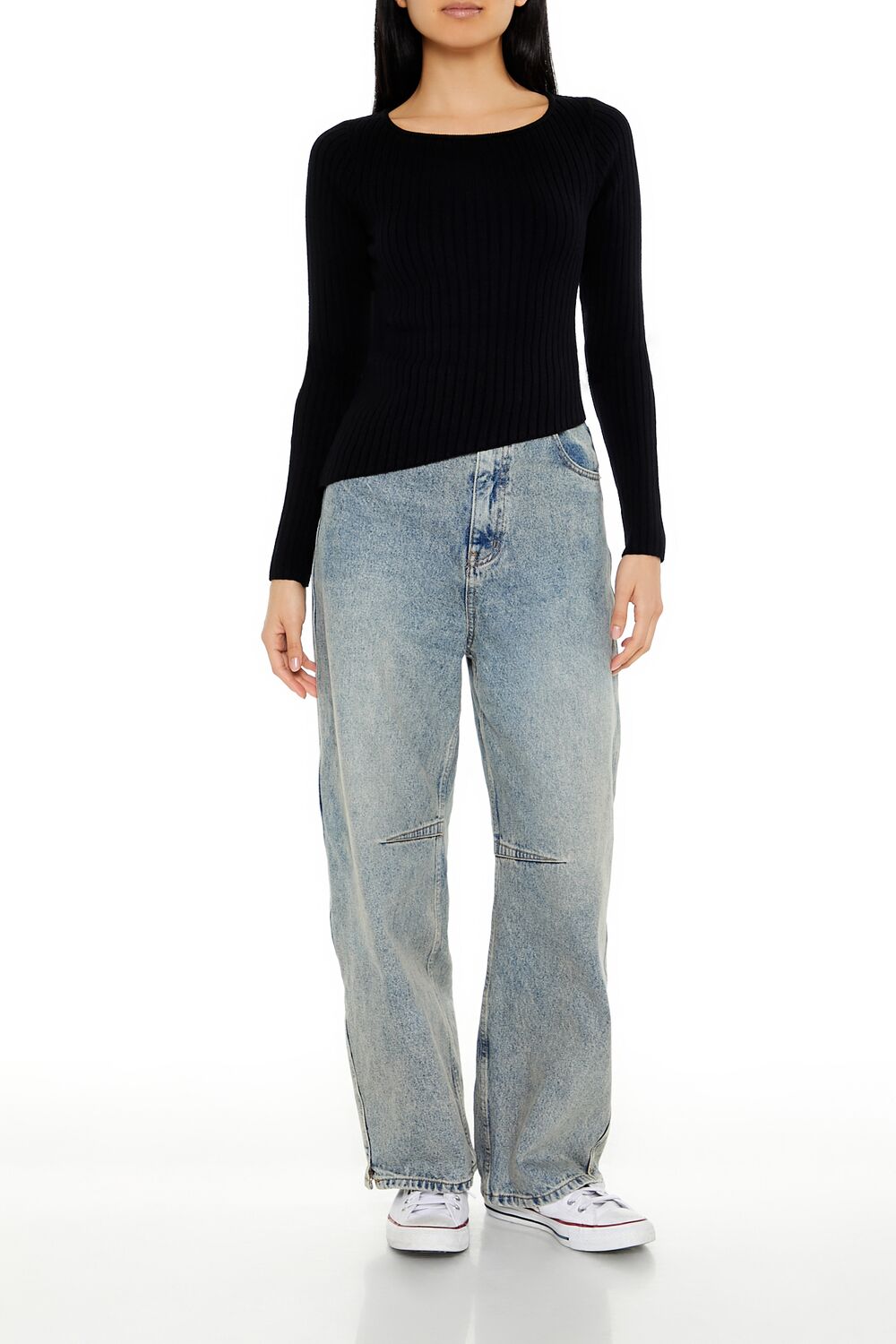  Forever 21 Asymmetrical Ribbed Knit Sweater - peony - Bonton