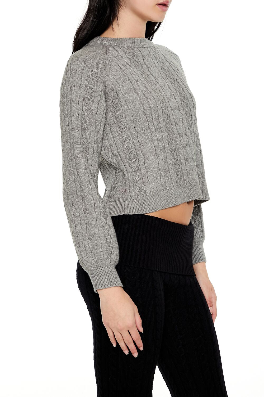  Forever 21 Bow Cable Knit Sweater - grey black - Bonton