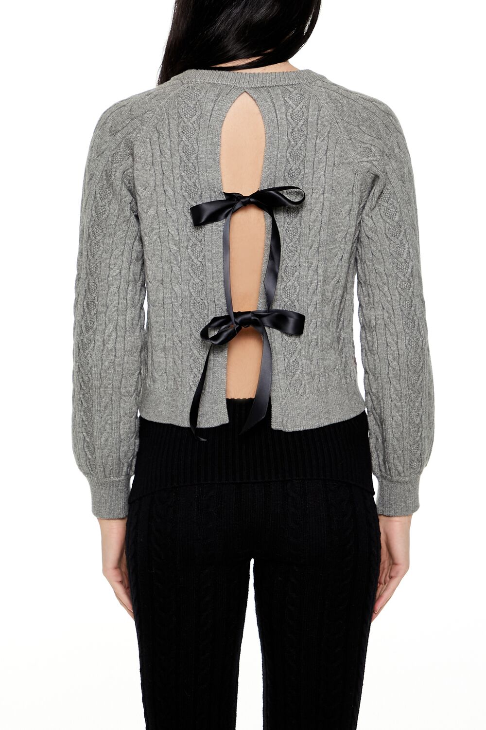  Forever 21 Bow Cable Knit Sweater - grey black - Bonton