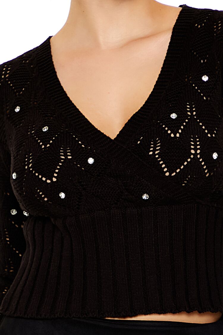  Forever 21 Rhinestone Cropped Sweater - white - Bonton