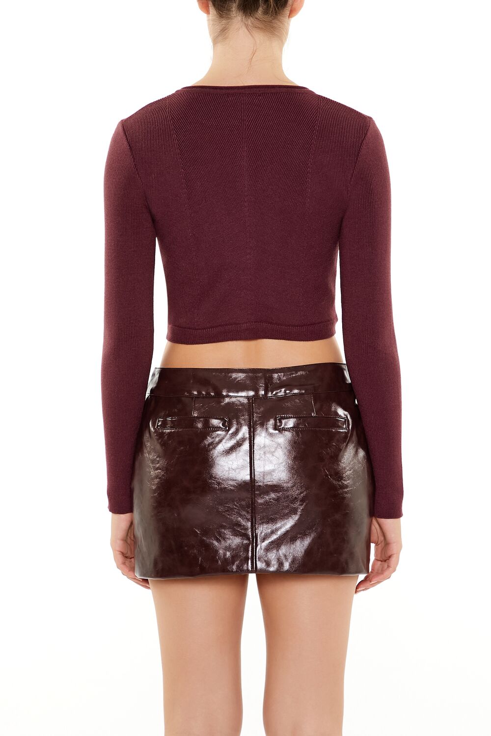  Forever 21 Cropped Cardigan Sweater - merlot - Bonton