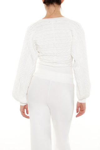 Peasant-Sleeve Cable Knit Sweater