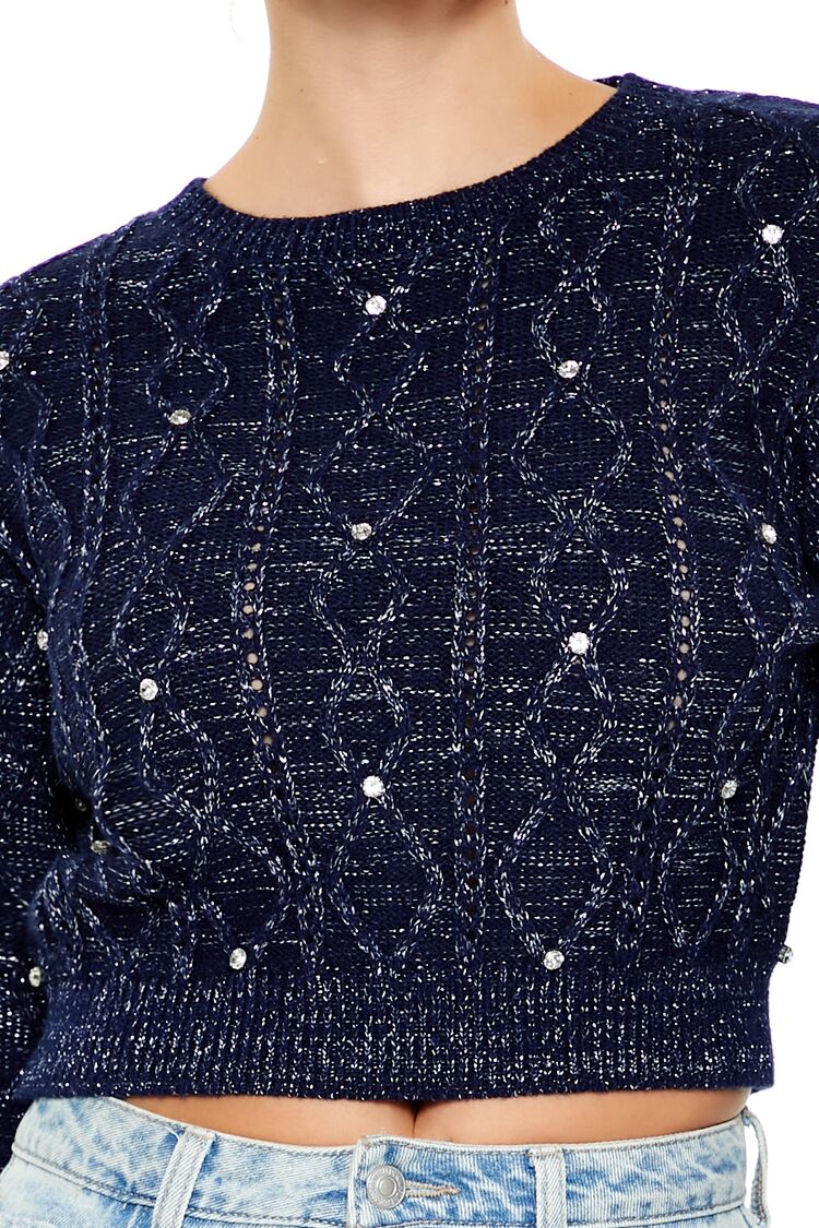  Forever 21 Glitter Knit Rhinestone Sweater - dark blue - Bonton