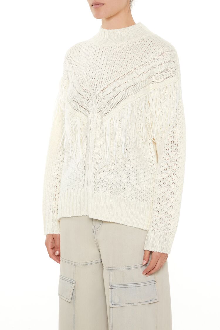  Forever 21 Fringe-Trim Mock Neck Sweater - egret - Bonton