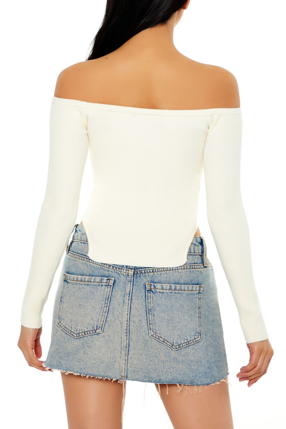  Forever 21 Off-the-Shoulder Cutout-Hem Sweater - verdant green - Bonton
