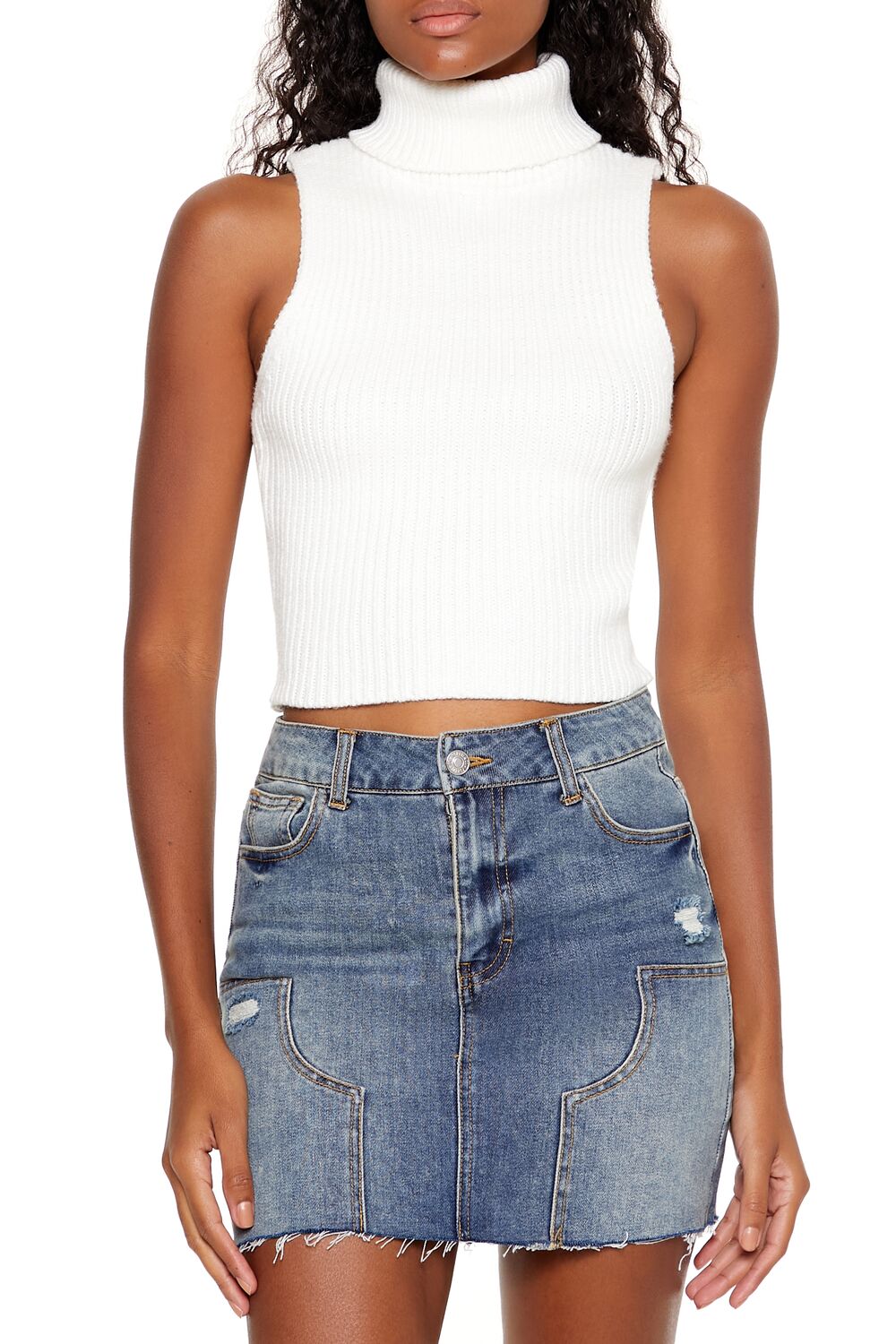  Forever 21 Turtleneck Sweater-Knit Tank Top - egret - Bonton