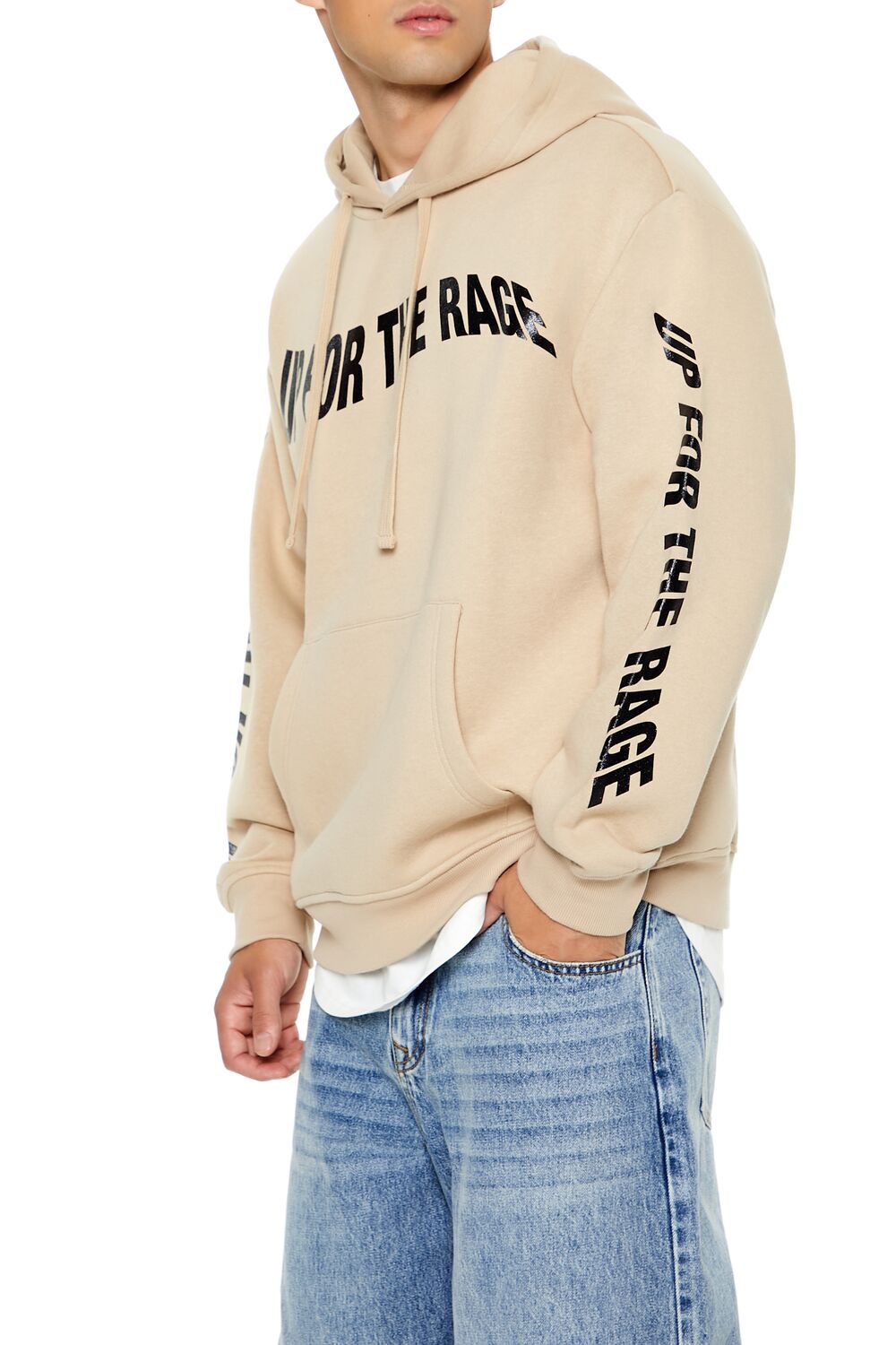 Forever 21 Up For The Rage Glitter Graphic Hoodie - taupe black - Bonton