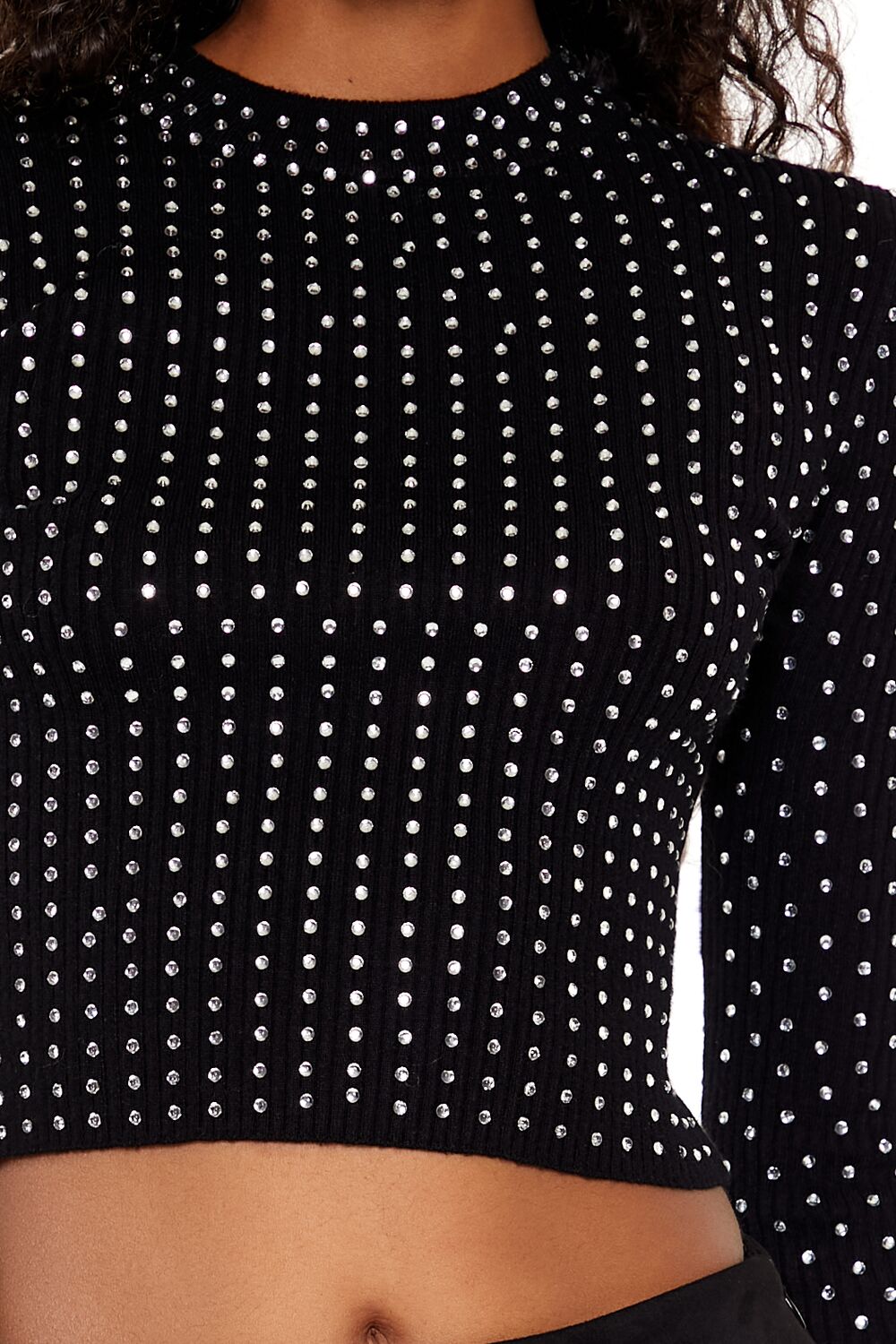  Forever 21 Rhinestone Cropped Sweater - black - Bonton