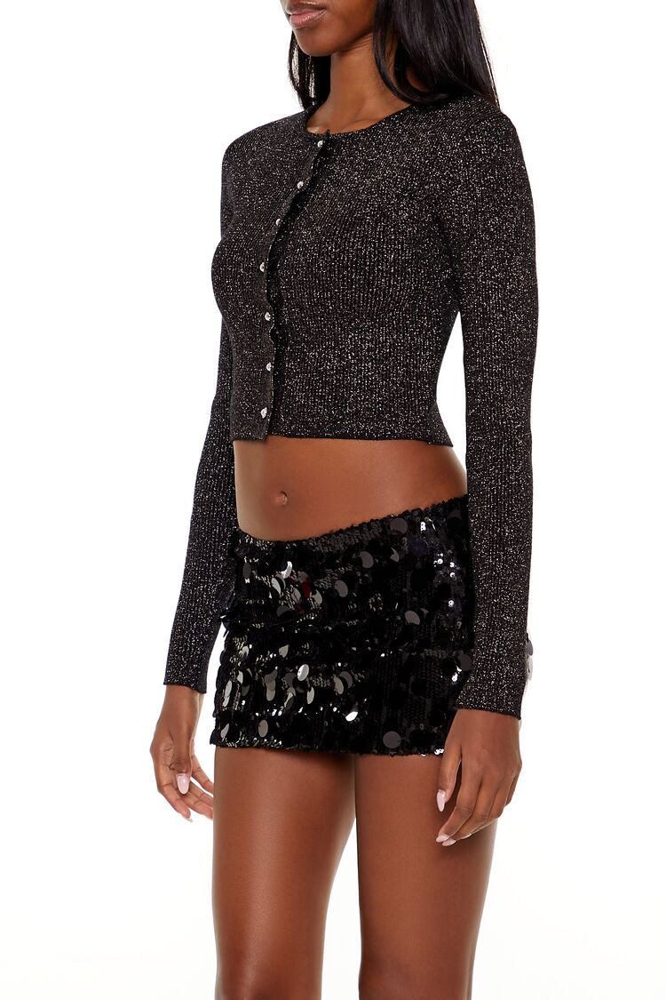  Forever 21 Faux Pearl Glitter Cardigan Sweater - black - Bonton
