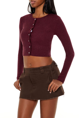 Faux Pearl Glitter Cardigan Sweater