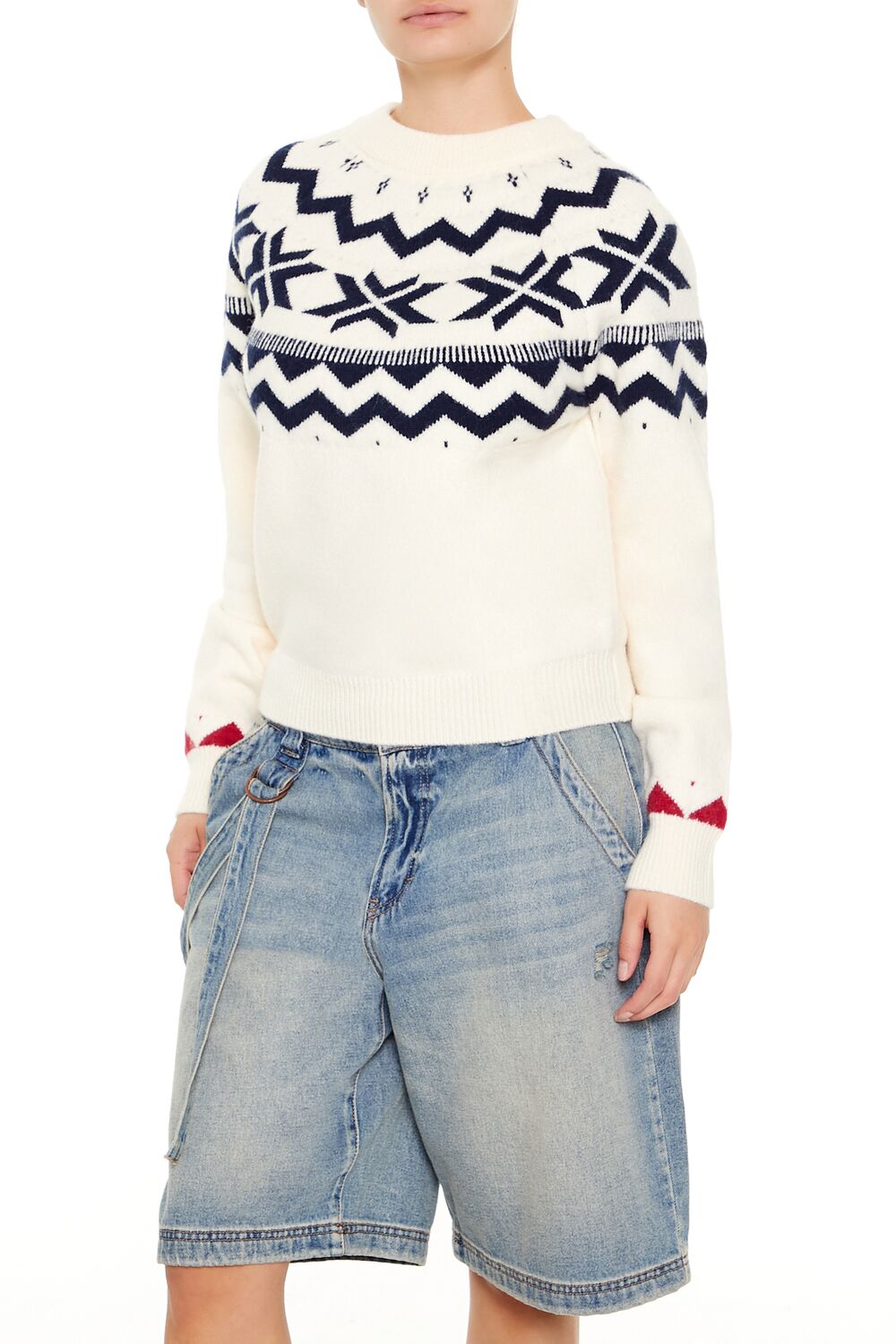  Forever 21 Geo Print Sweater - white multi - Bonton