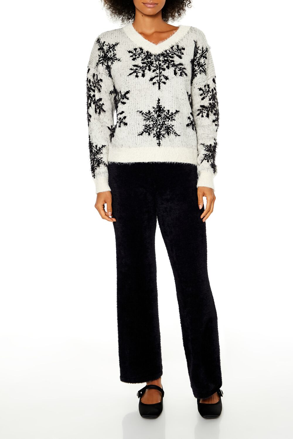  Forever 21 Fuzzy Knit Snowflake Sweater - white multi - Bonton