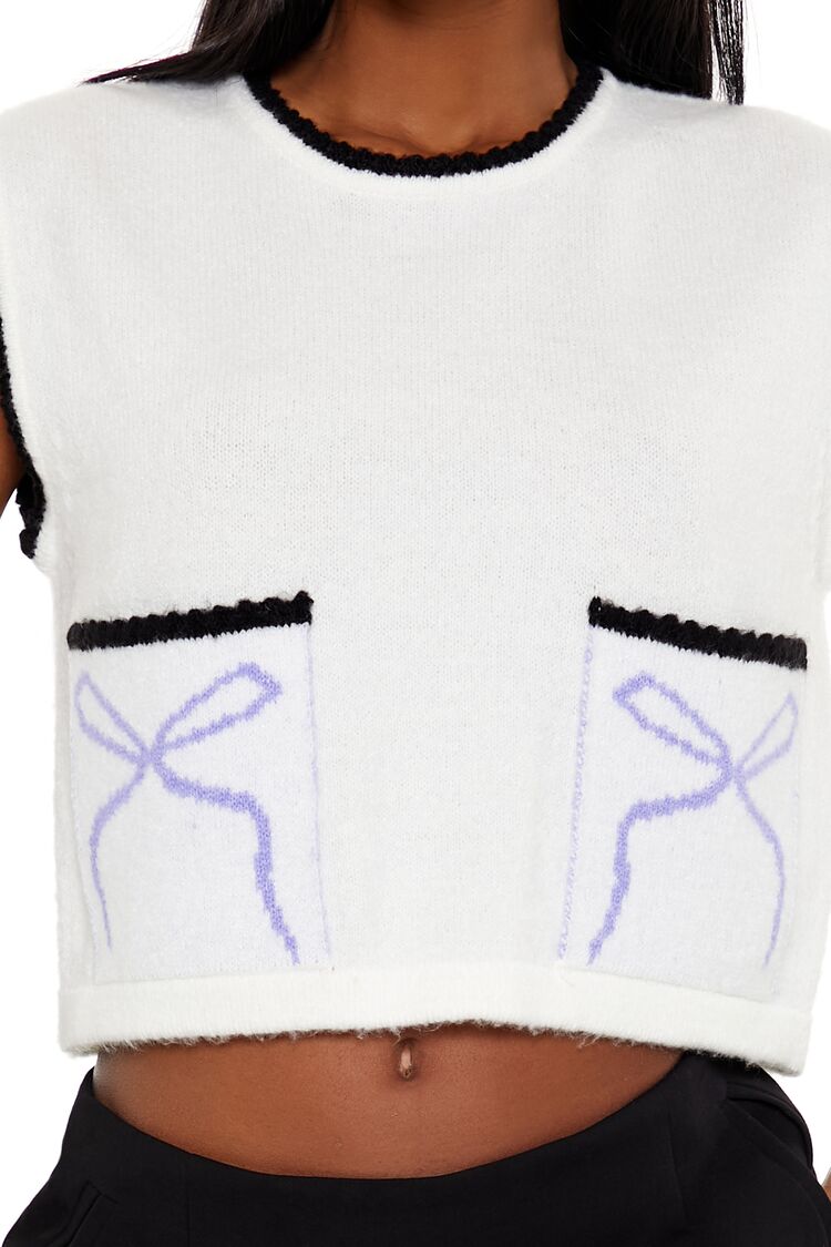 Forever 21 Cropped Bow Sweater Vest - white multi - Bonton