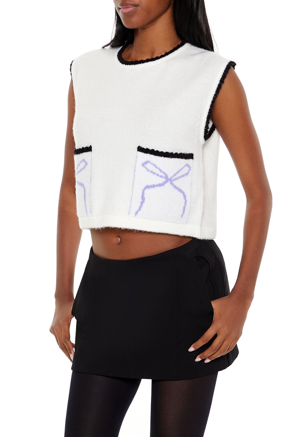  Forever 21 Cropped Bow Sweater Vest - white multi - Bonton