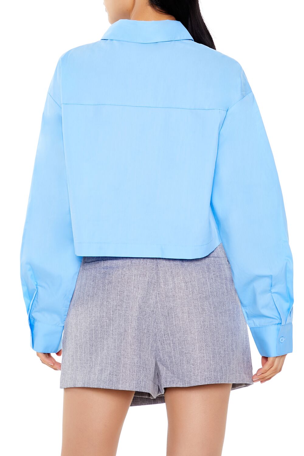  Forever 21 Cropped Faux Gem Poplin Shirt - blue - Bonton