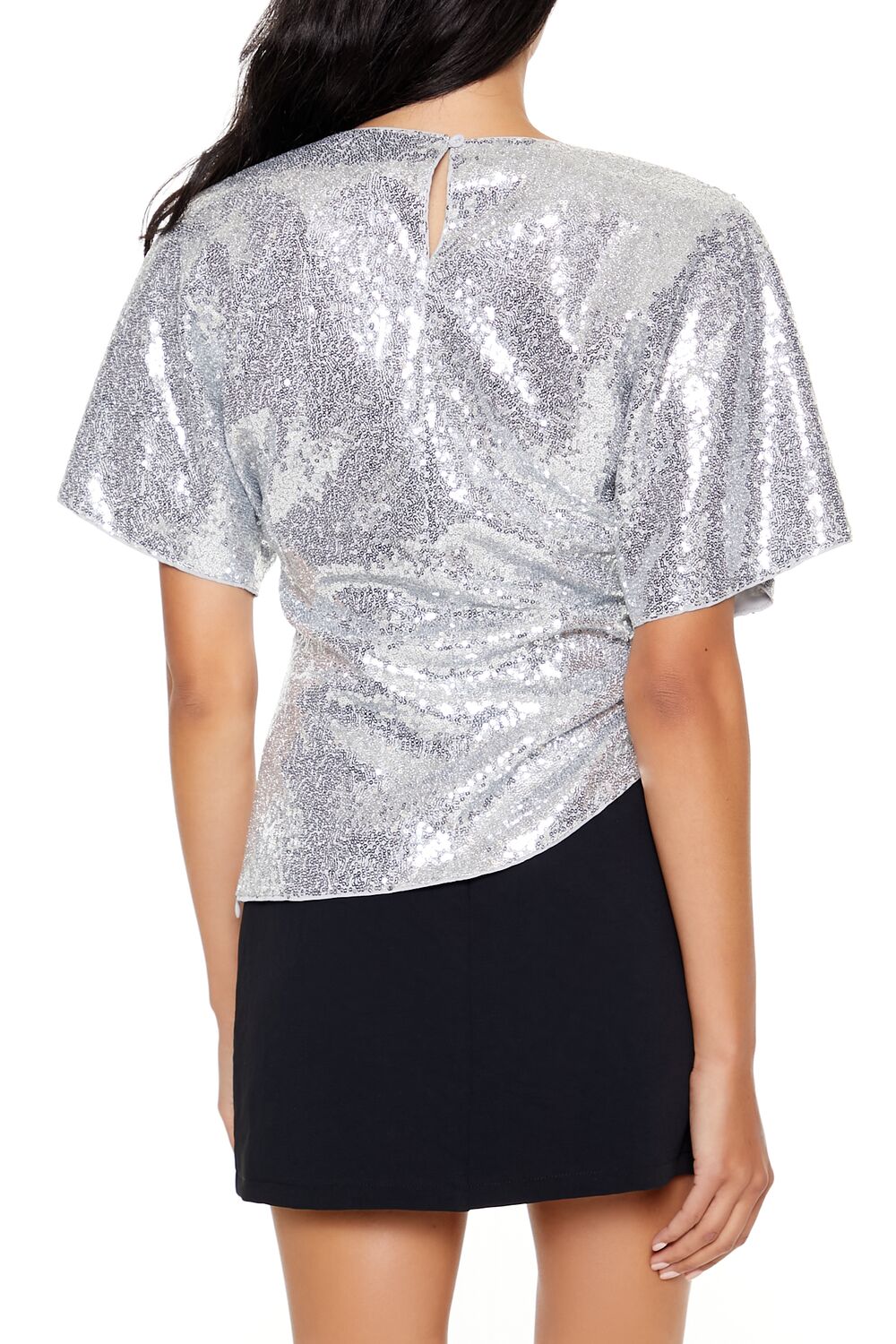  Forever 21 Sequin Butterfly-Sleeve Top - silver - Bonton