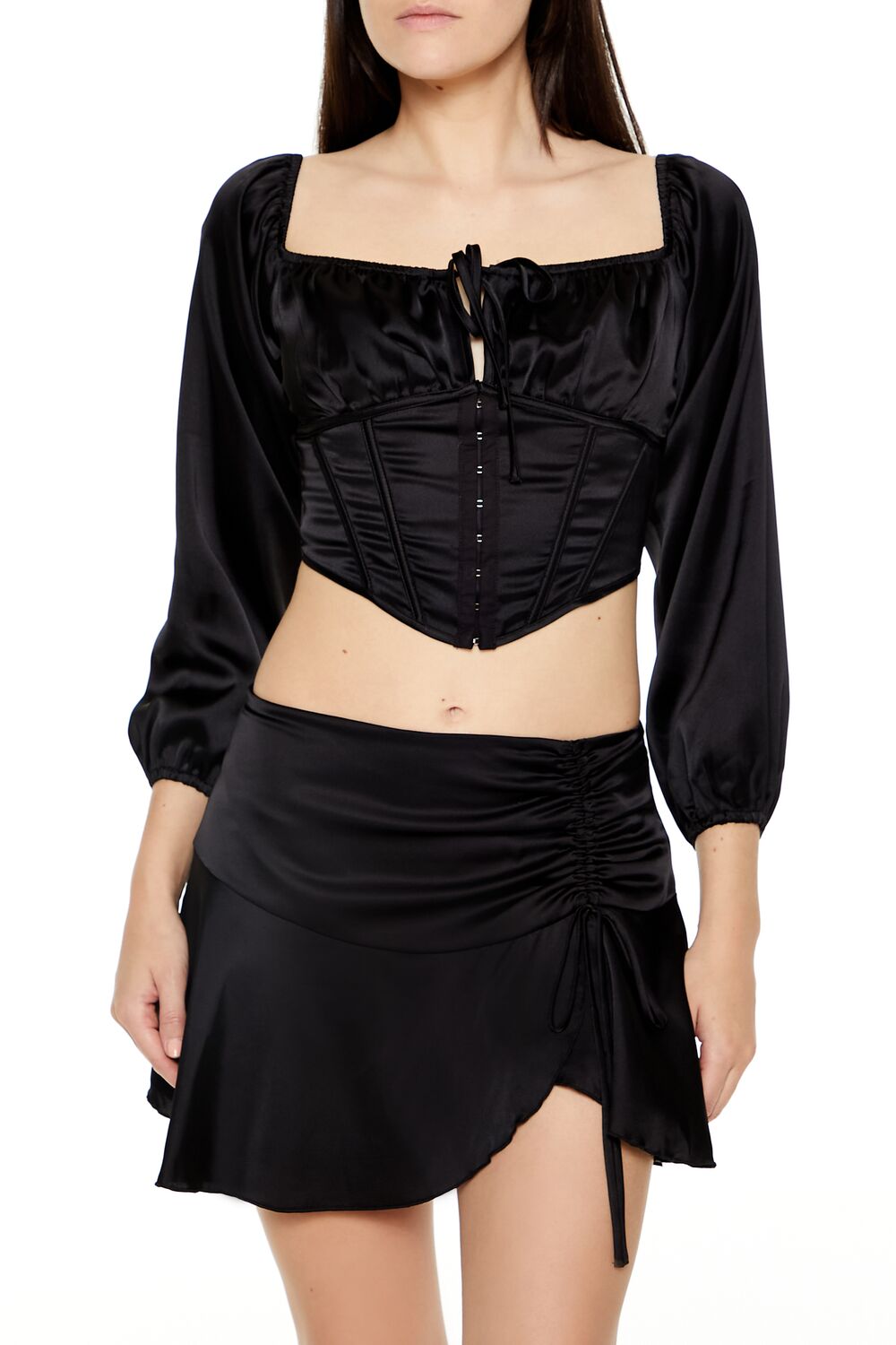  Forever 21 Satin Corset Crop Top - black - Bonton