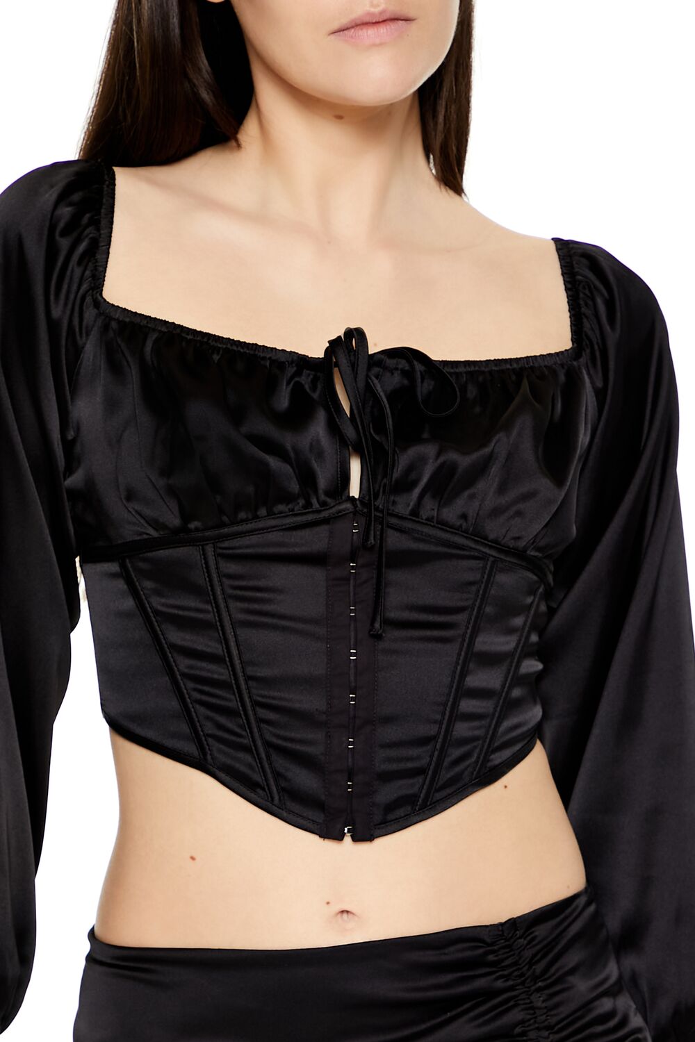  Forever 21 Satin Corset Crop Top - black - Bonton