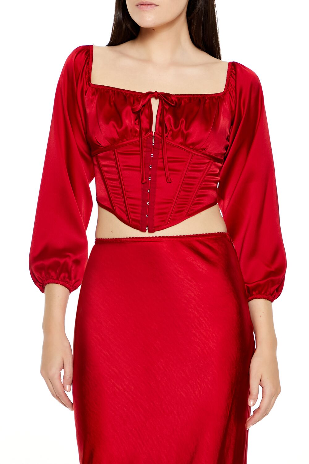  Forever 21 Satin Corset Crop Top - black - Bonton