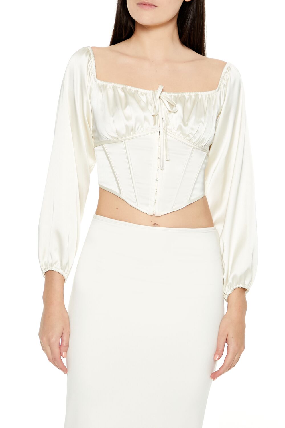  Forever 21 Satin Corset Crop Top - black - Bonton
