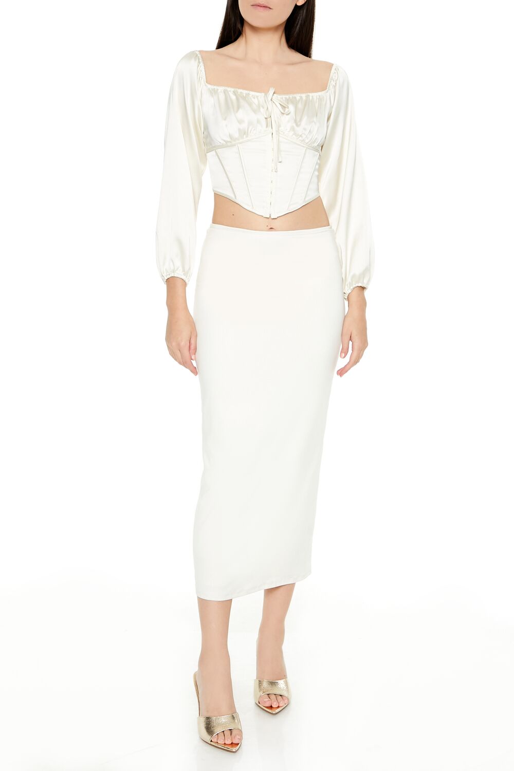  Forever 21 Satin Corset Crop Top - black - Bonton