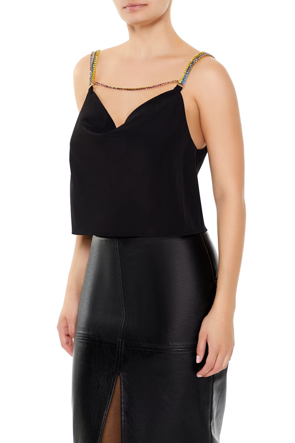  Forever 21 Rhinestone Chain Satin Cami - black - Bonton