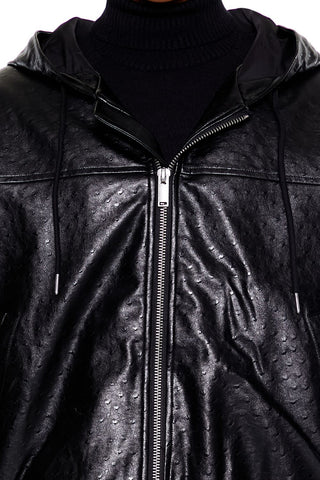 Hooded Faux Leather Bomber Jacket