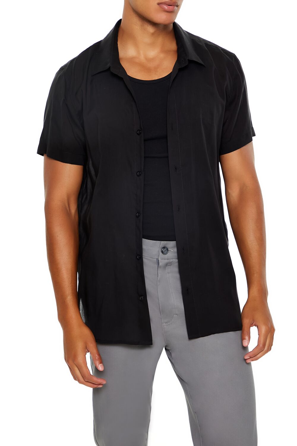  Forever 21 Dolphin-Hem Short-Sleeve Shirt - black - Bonton