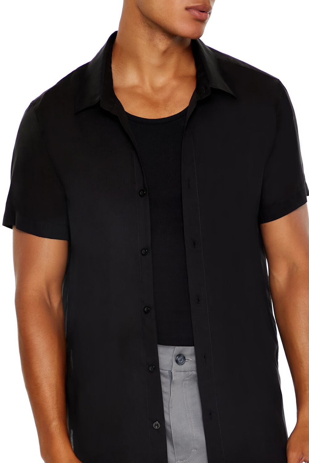  Forever 21 Dolphin-Hem Short-Sleeve Shirt - black - Bonton