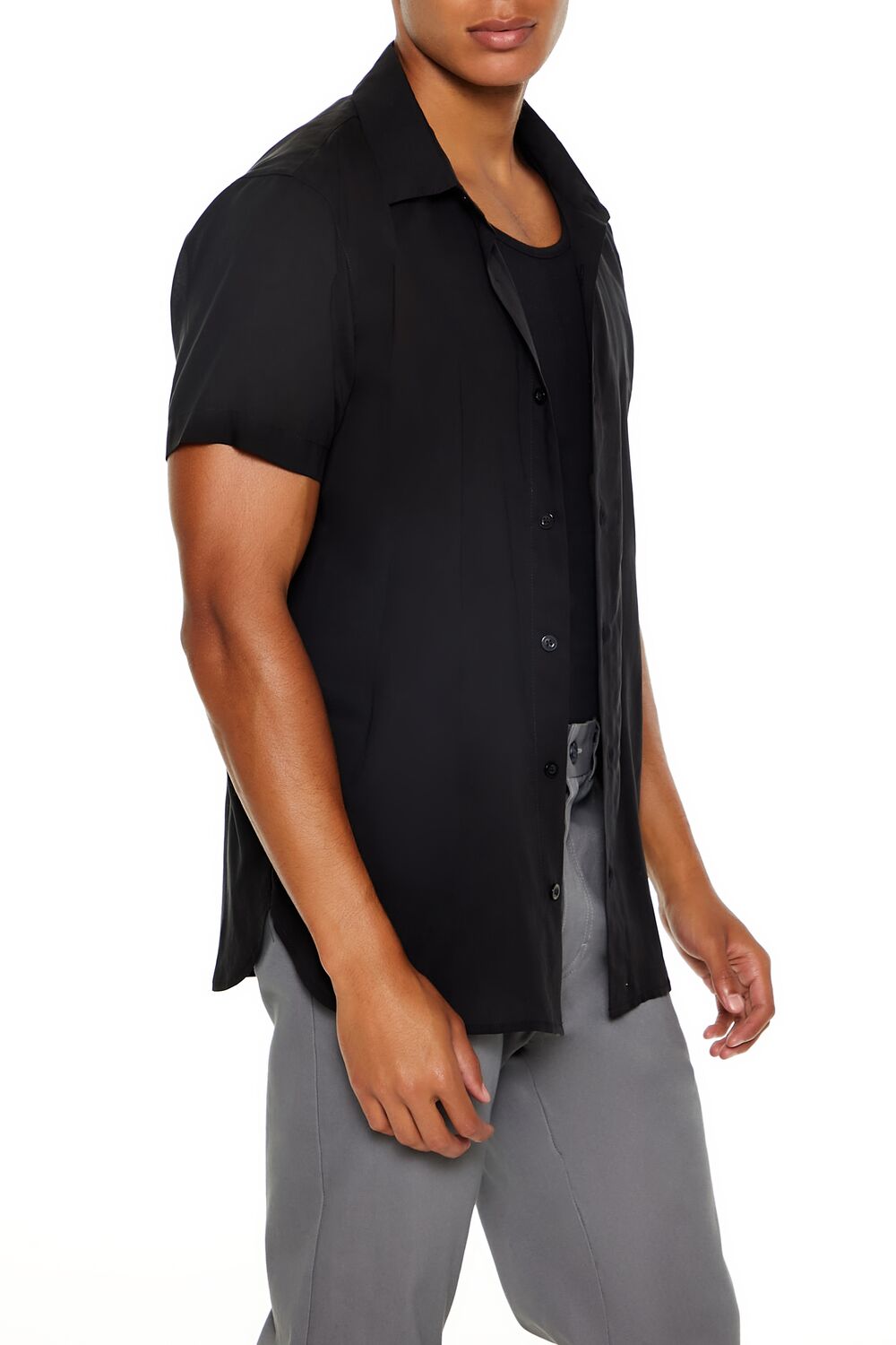  Forever 21 Dolphin-Hem Short-Sleeve Shirt - black - Bonton