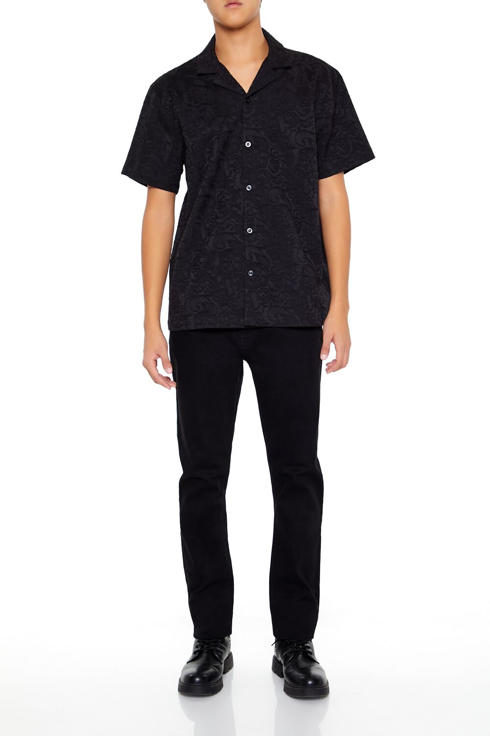 Forever 21 Textured Floral Lace Shirt - black - Bonton