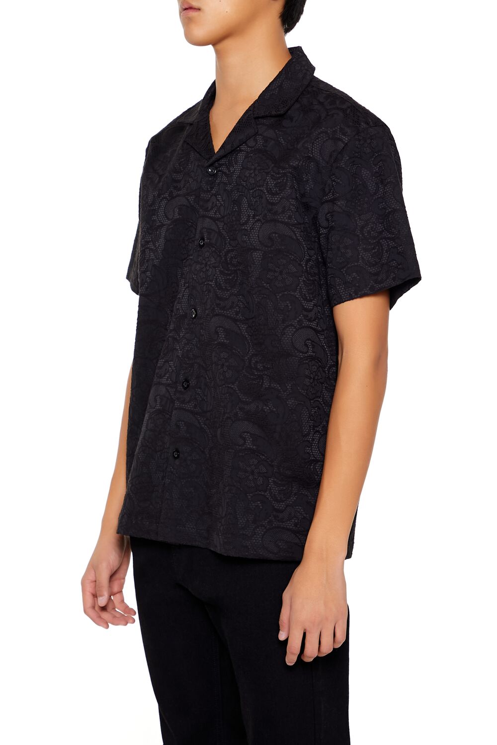  Forever 21 Textured Floral Lace Shirt - black - Bonton