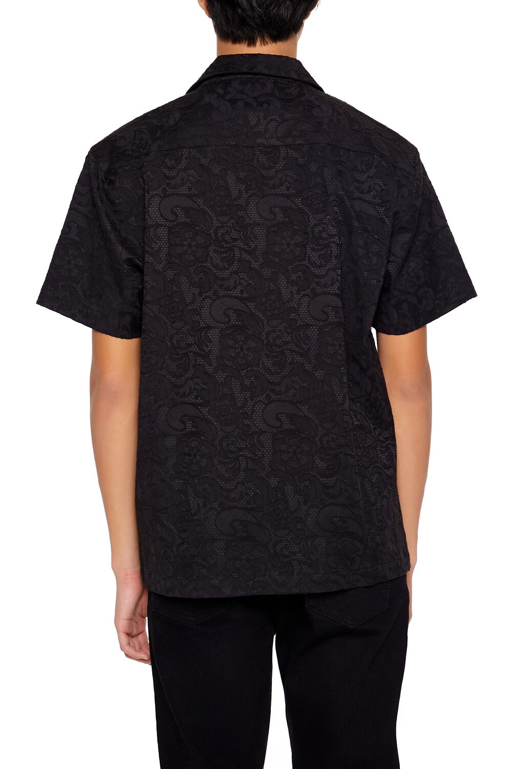  Forever 21 Textured Floral Lace Shirt - black - Bonton