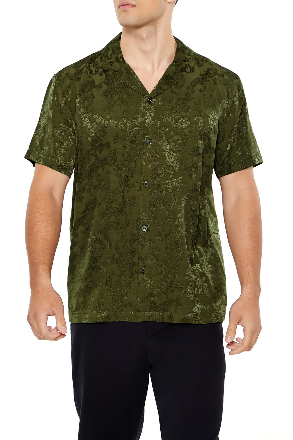  Forever 21 Jacquard Paisley Shirt - olive - Bonton