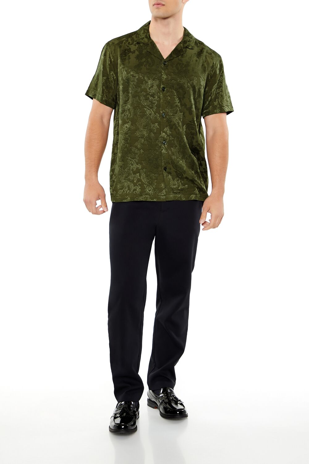  Forever 21 Jacquard Paisley Shirt - olive - Bonton