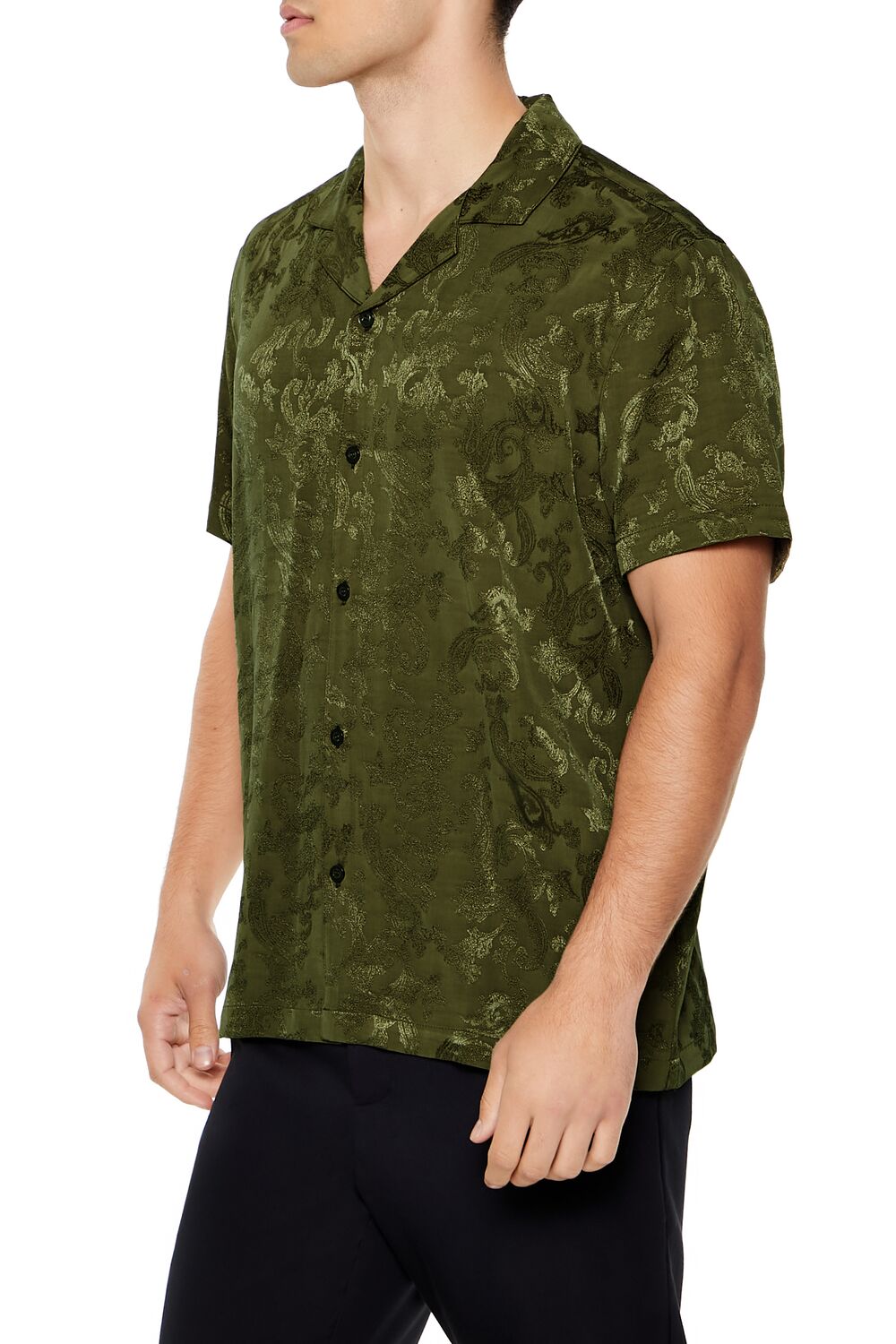  Forever 21 Jacquard Paisley Shirt - olive - Bonton