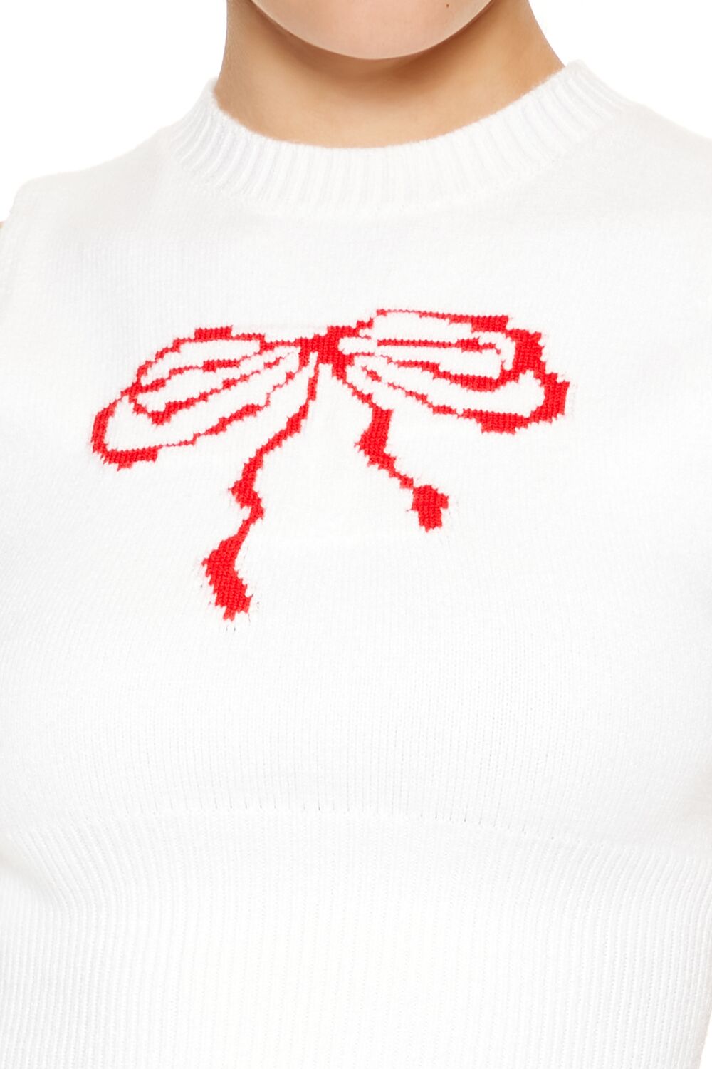  Forever 21 Sweater-Knit Bow Crop Top - white red - Bonton