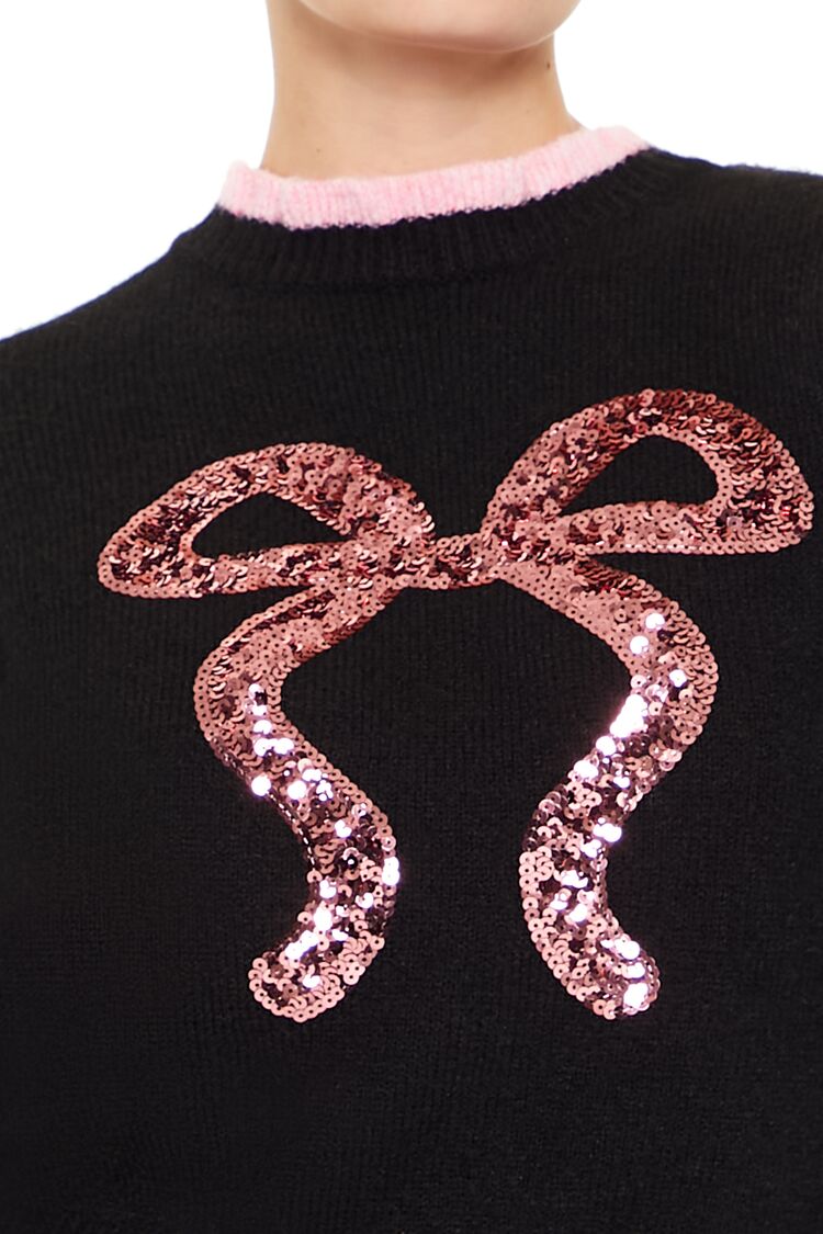  Forever 21 Sequin Bow Mock Neck Sweater - black pink - Bonton