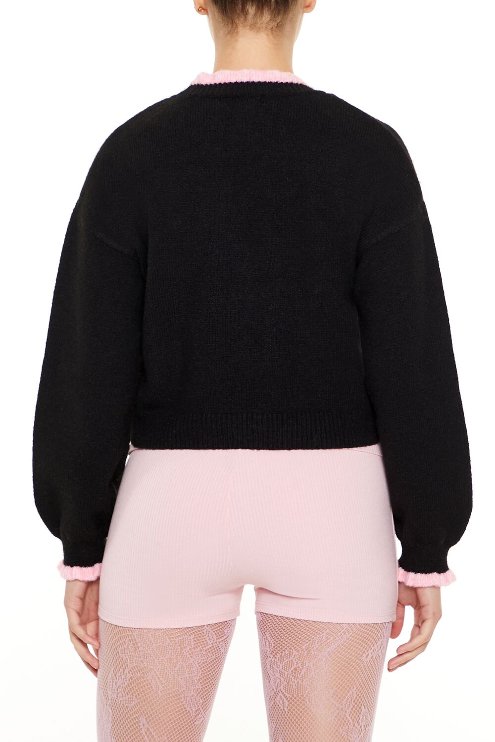  Forever 21 Sequin Bow Mock Neck Sweater - black pink - Bonton
