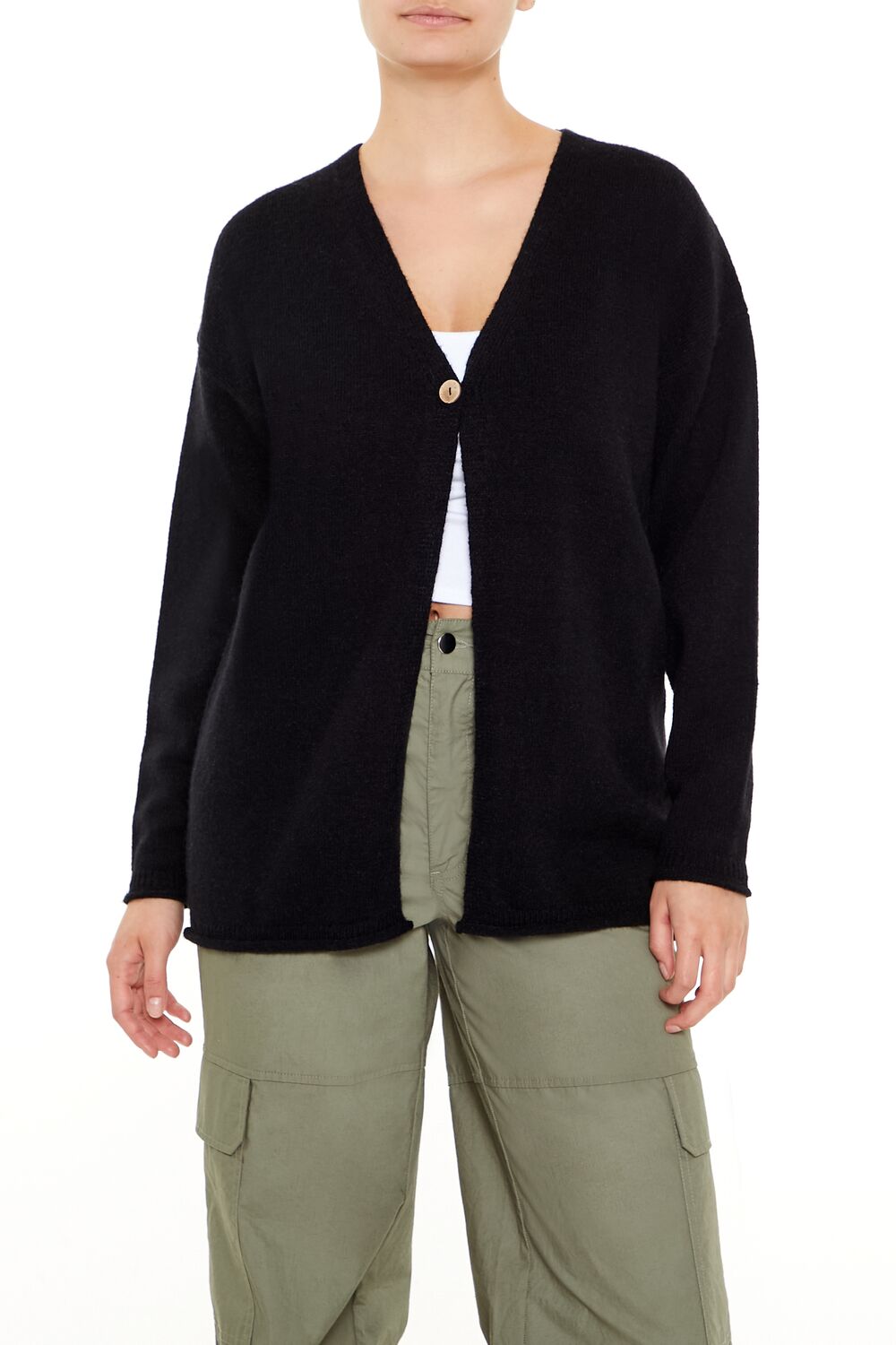  Forever 21 Split-Hem Cardigan Sweater - olivine - Bonton