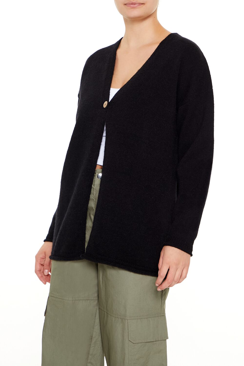  Forever 21 Split-Hem Cardigan Sweater - olivine - Bonton